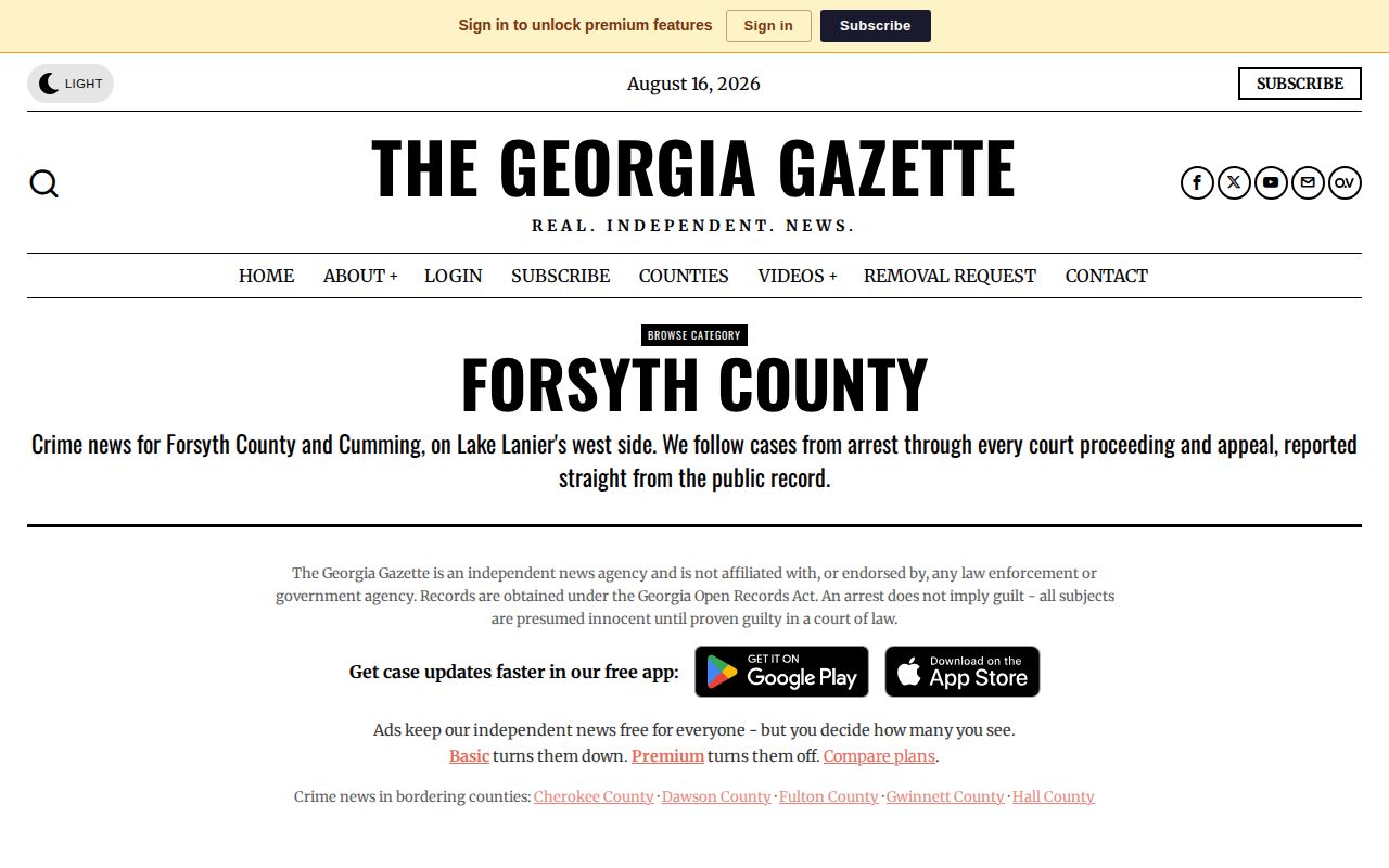 The Georgia Gazette Forsyth County local public-record landing page