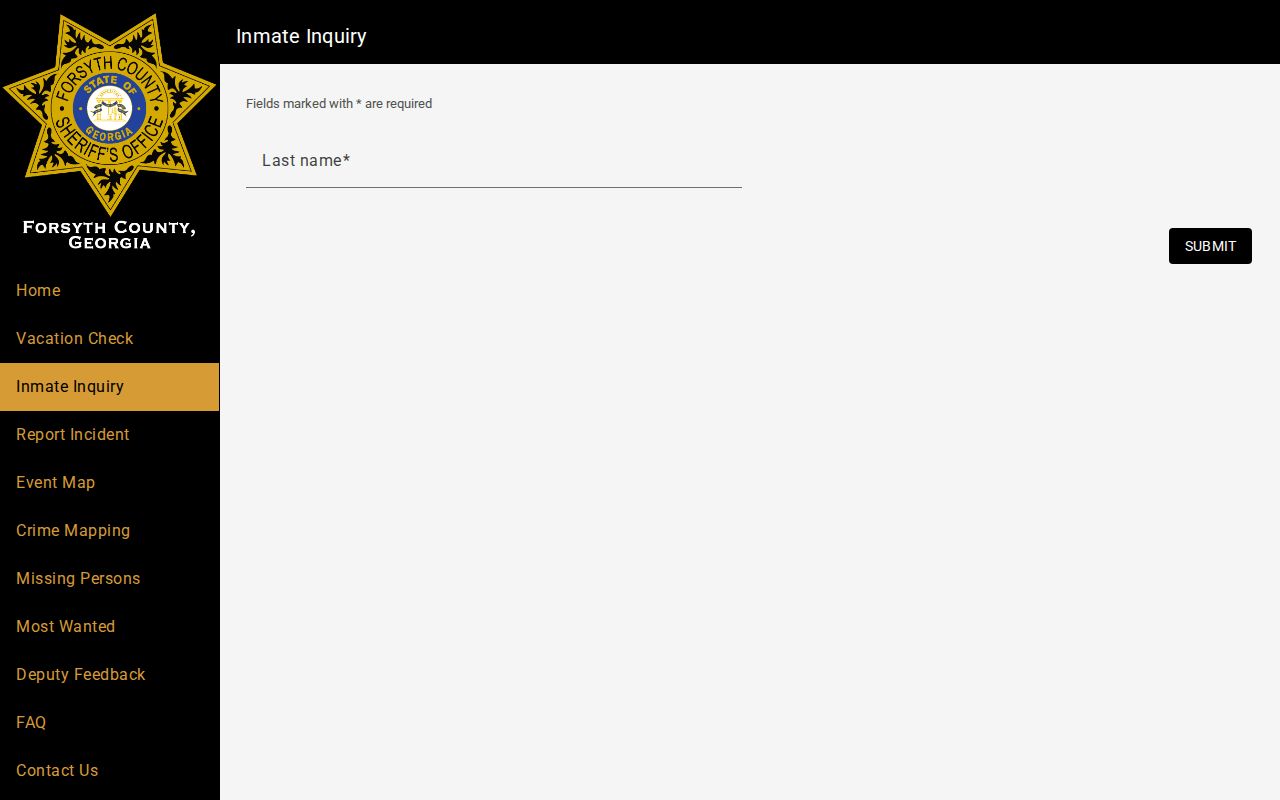 Official Forsyth County inmate inquiry search interface