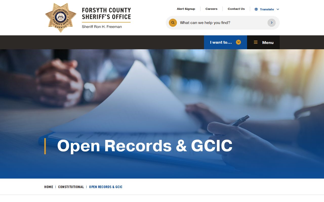 Forsyth County Sheriff Open Records and GCIC page for booking record requests