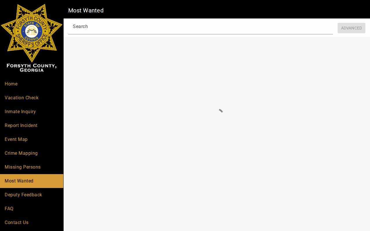 Forsyth County official Most Wanted catalog interface